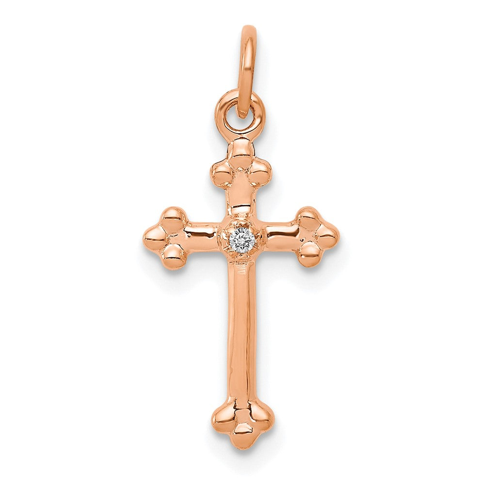 10K Rose Gold Small Diamond Budded Cross Pendant
