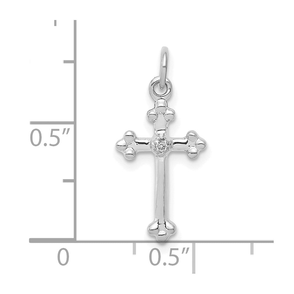 10K White Gold Small Diamond Budded Cross Pendant