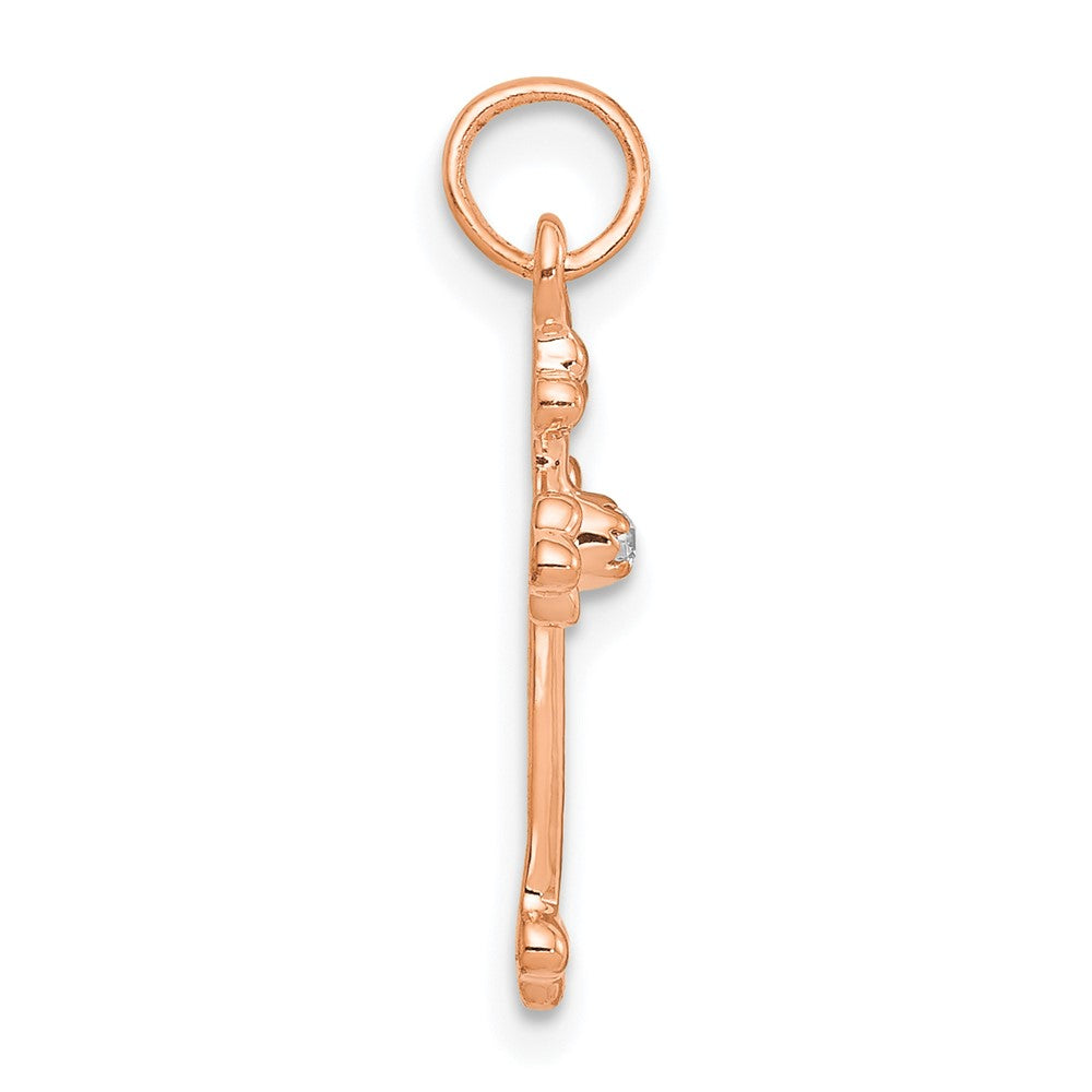 14k Rose Gold Small Diamond Budded Cross Pendant