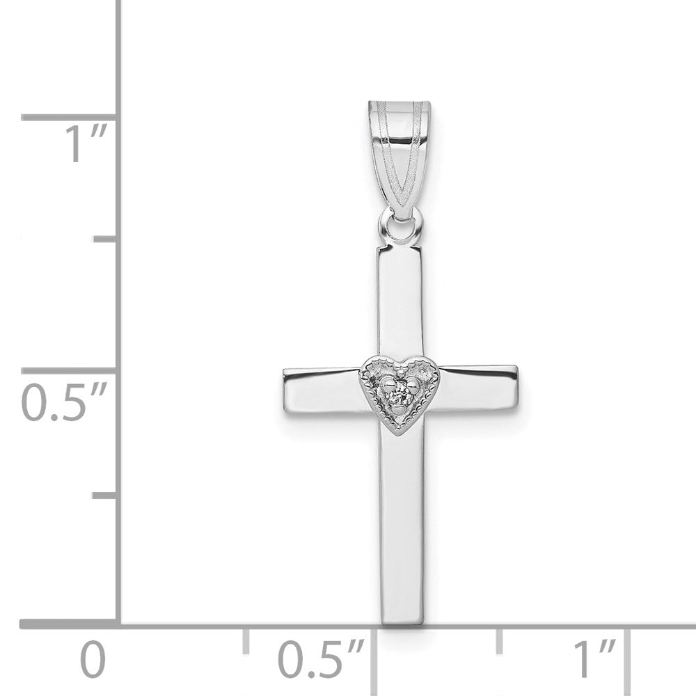 14k White Gold Diamond Heart Cross Pendant