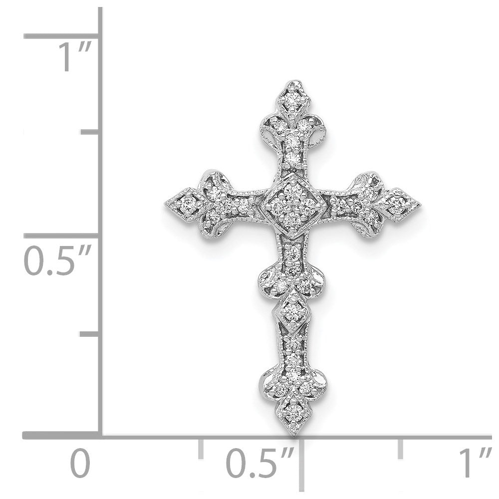 14k White Gold 1/6 carat Diamond Filigree Cross Chain Slide