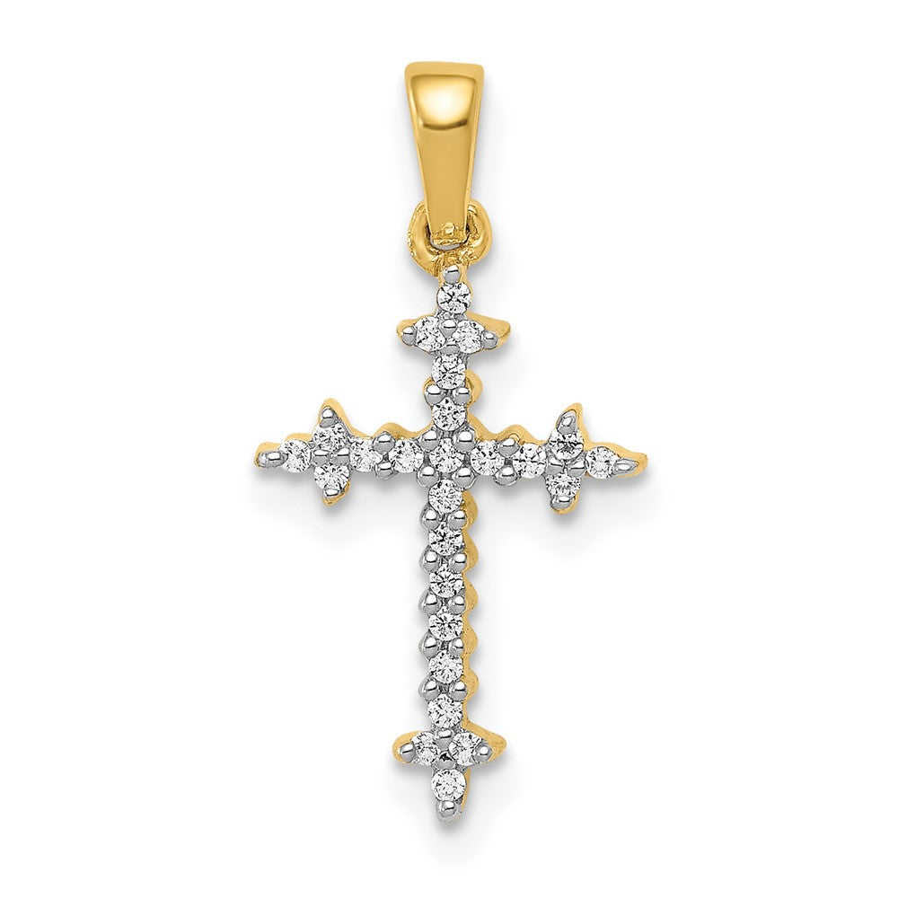 10K  1/10ct. Diamond Fleur de Lis Cross Pendant