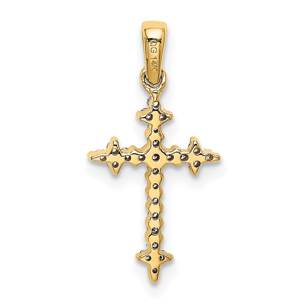 14k and White Rhodium 1/10 carat Diamond Fleur de Lis Cross Pendant