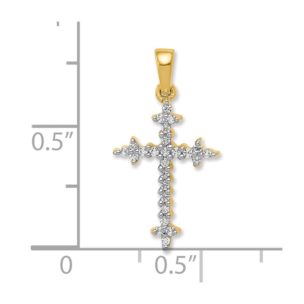 14k and White Rhodium 1/6 carat Diamond Fleur de Lis Cross Pendant