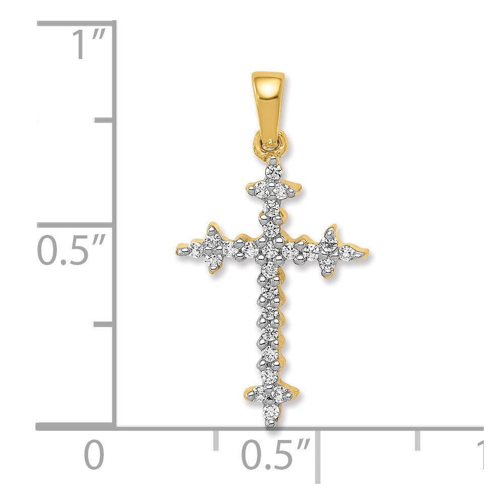 14k and White Rhodium 1/5 carat Diamond Fleur de Lis Cross Pendant