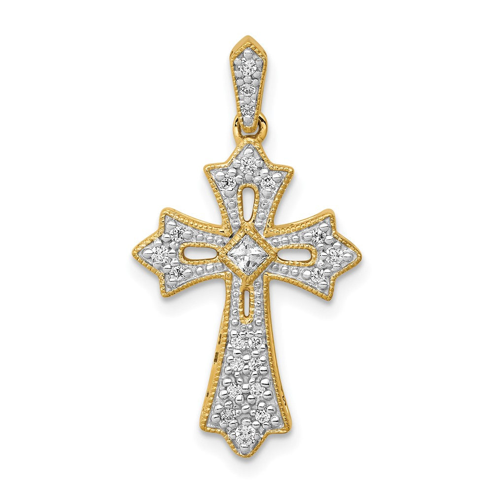 14k  1/6 carat Diamond Fleur de Lis Cross Pendant