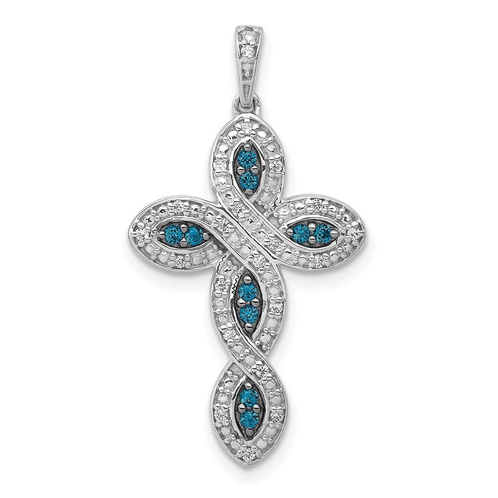 14k White Gold 1/5 carat White and Blue Diamond Cross Pendant