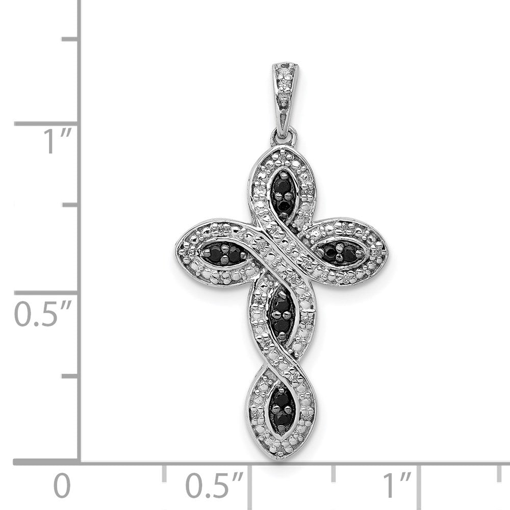 14k White Gold 1/5 carat White and Black Diamond Cross Pendant