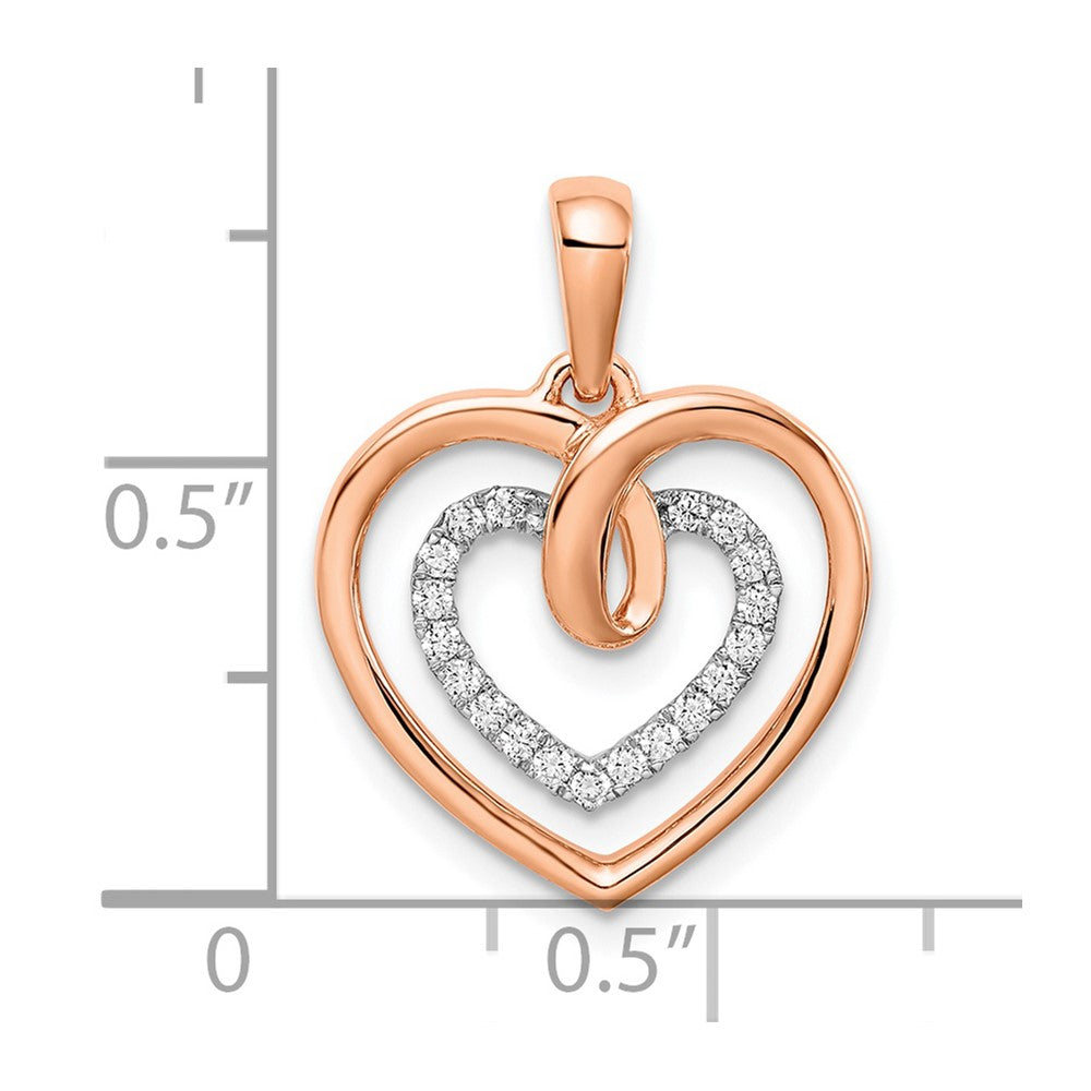 14k Two-tone White and Rose Diamond Heart Pendant