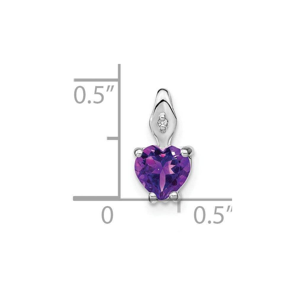 14k White Gold 6mm Heart Amethyst and Diamond Chain Slide