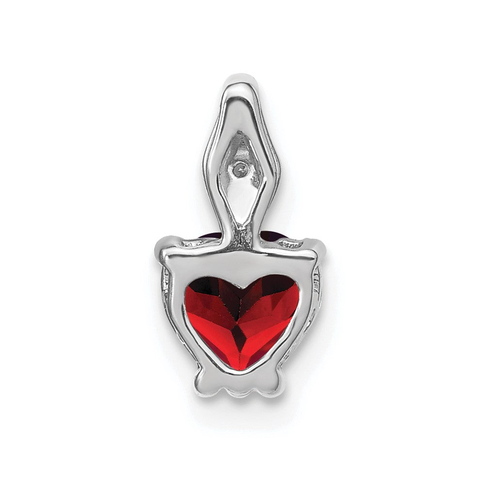 14k White Gold 6mm Heart Garnet and Diamond Chain Slide