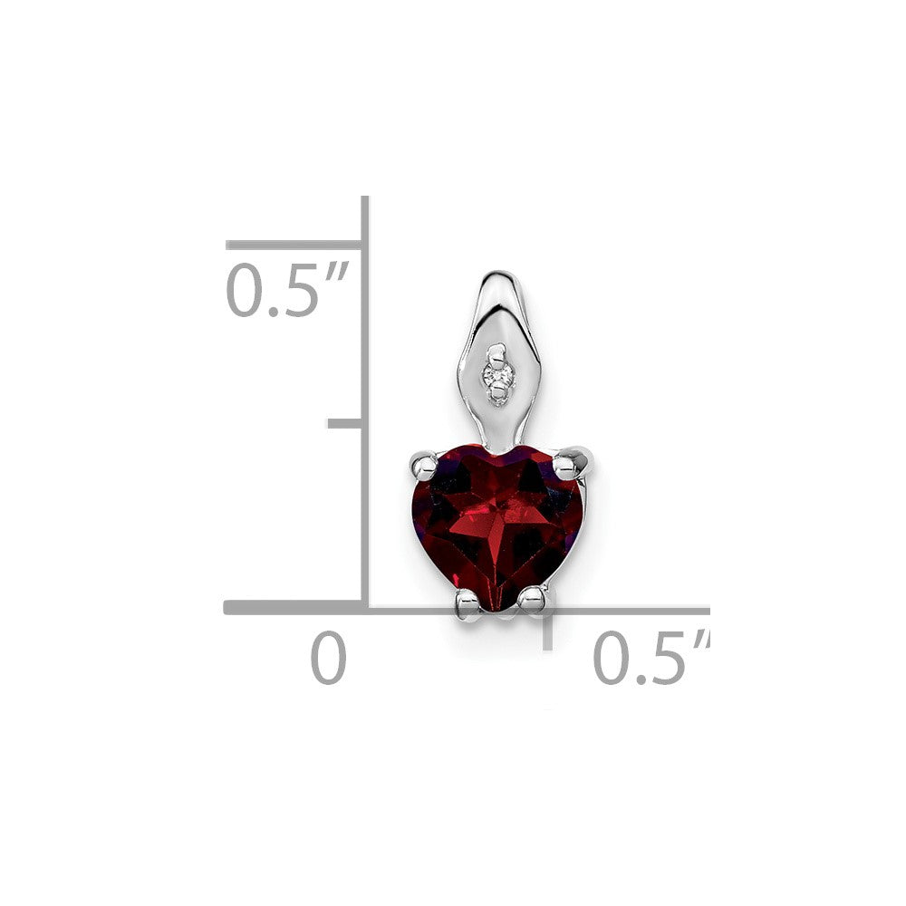 14k White Gold 6mm Heart Garnet and Diamond Chain Slide
