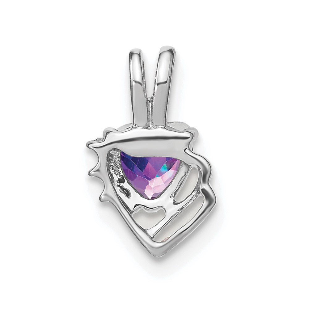 14k White Gold 5mm Heart Amethyst and Diamond Pendant