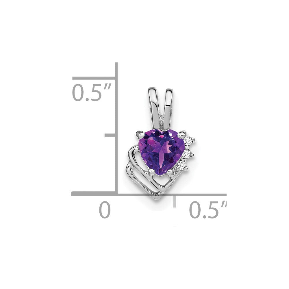 14k White Gold 5mm Heart Amethyst and Diamond Pendant