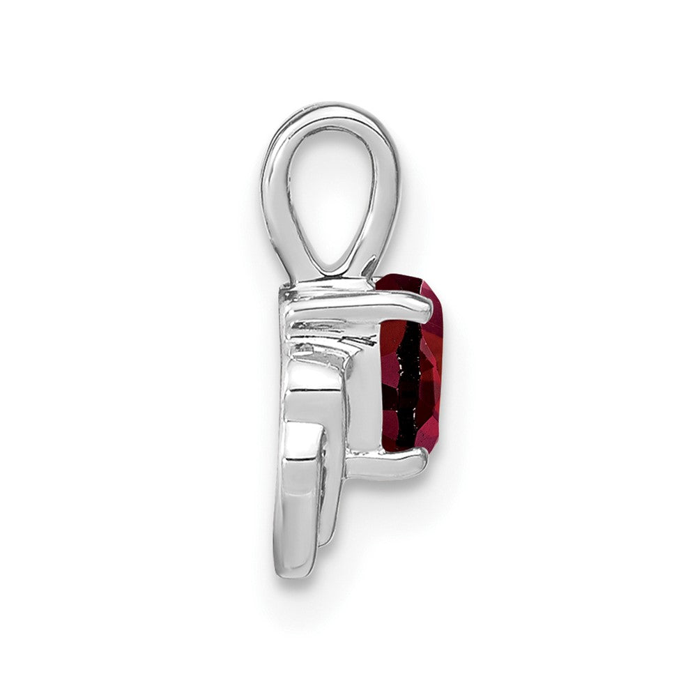 14k White Gold 5mm Heart Garnet and Diamond Pendant