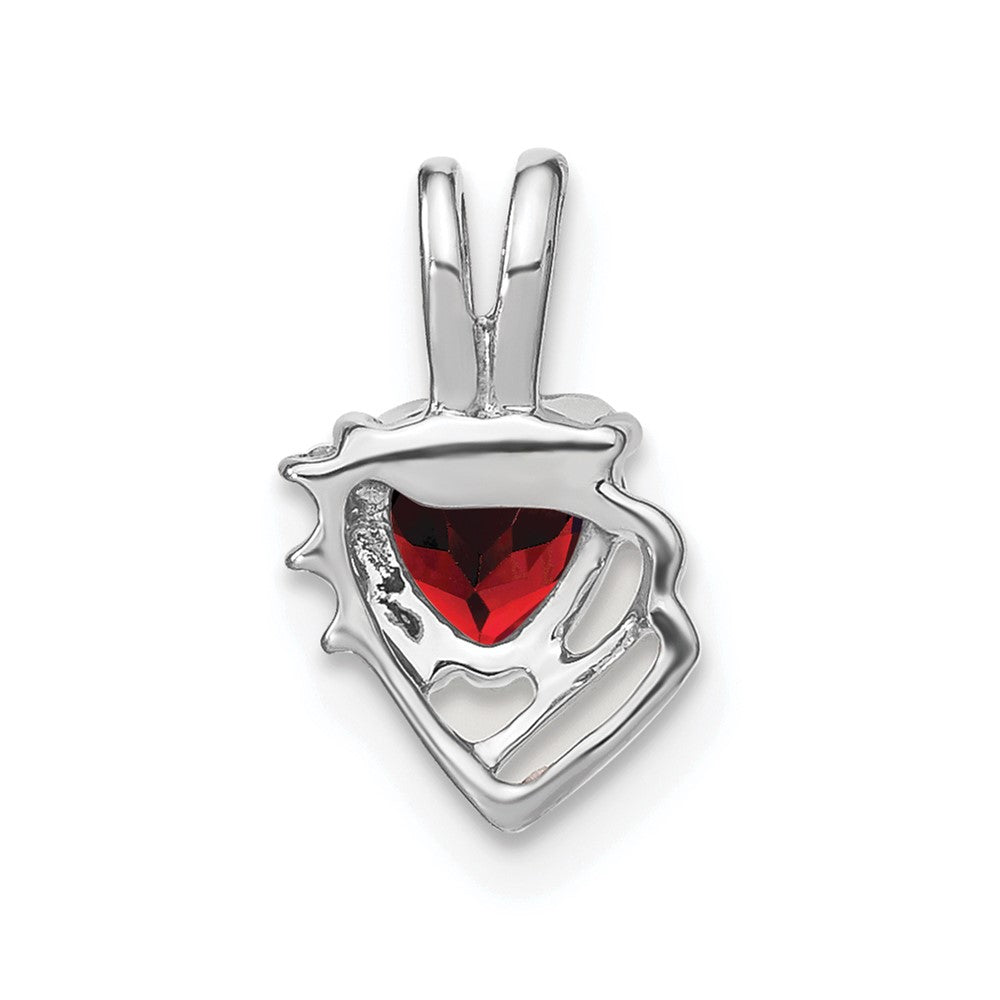 14k White Gold 5mm Heart Garnet and Diamond Pendant