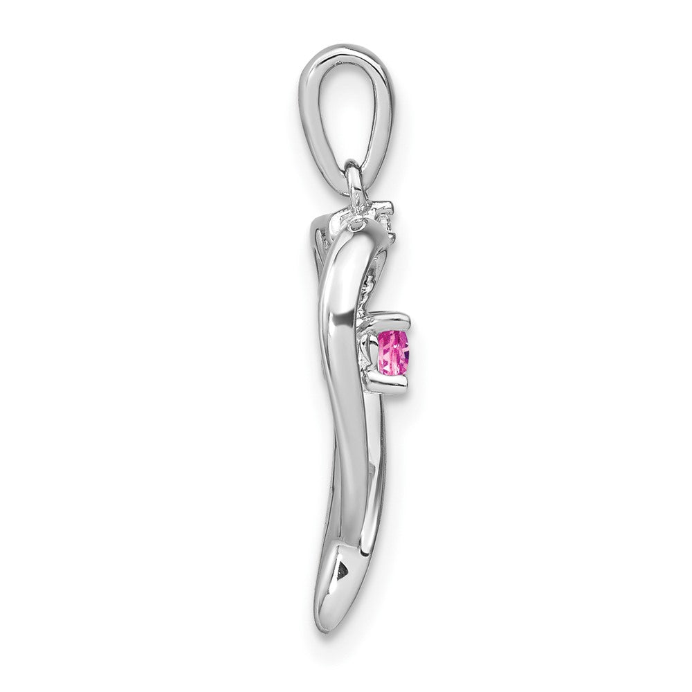 14k White Gold Lab Created Pink Sapphire and Diamond Heart Pendant