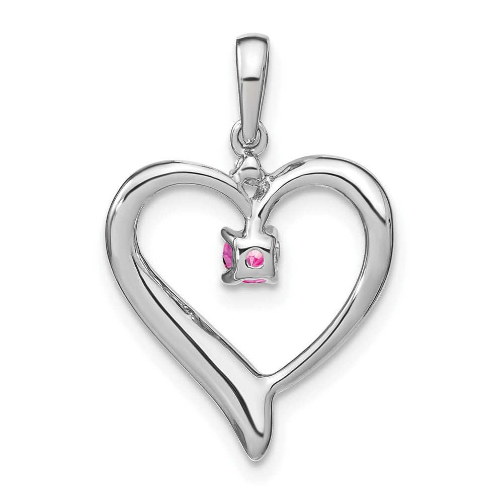 14k White Gold Lab Created Pink Sapphire and Diamond Heart Pendant