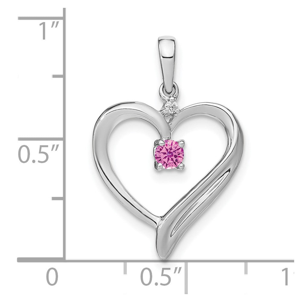 14k White Gold Lab Created Pink Sapphire and Diamond Heart Pendant