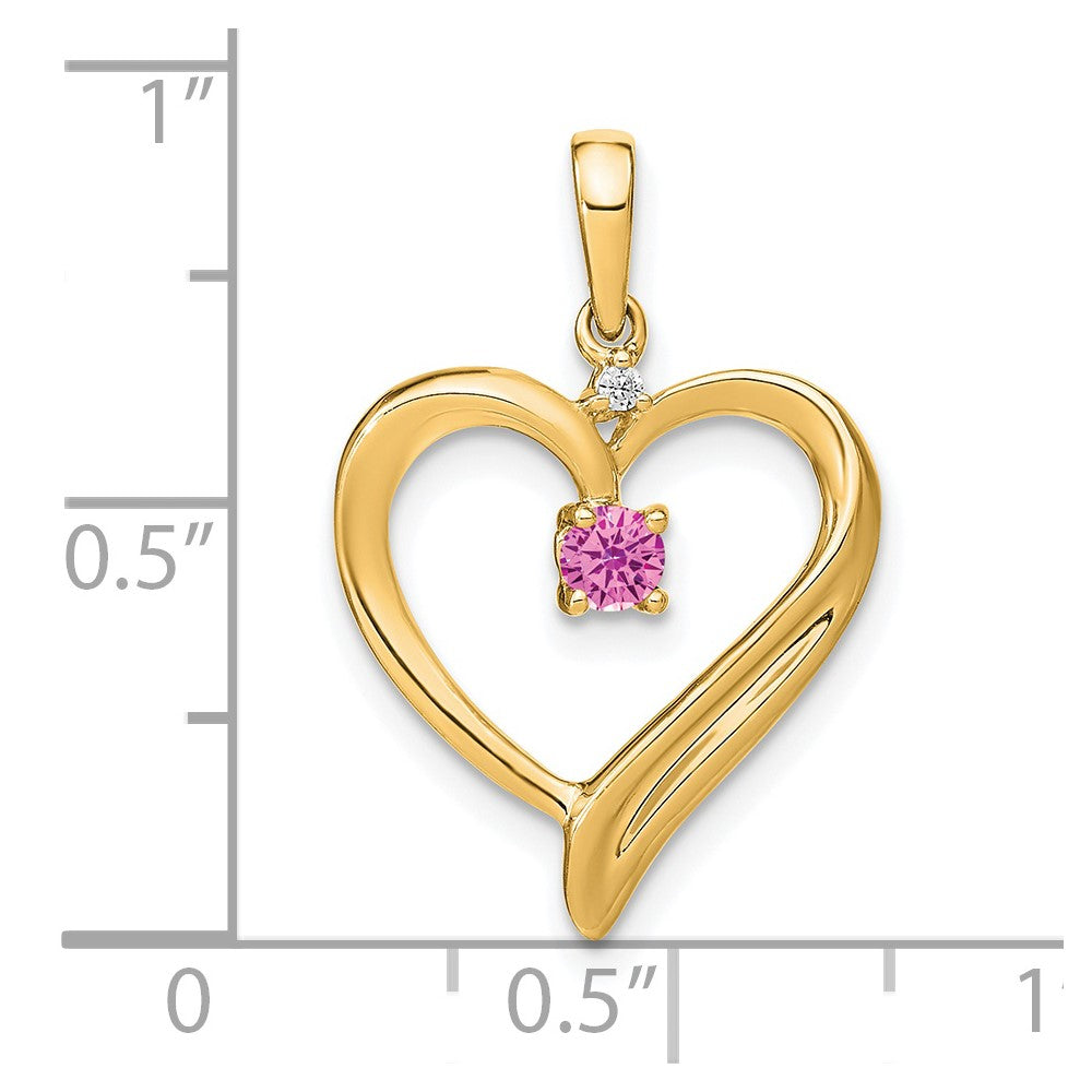 14k Lab Created Pink Sapphire and Diamond Heart Pendant