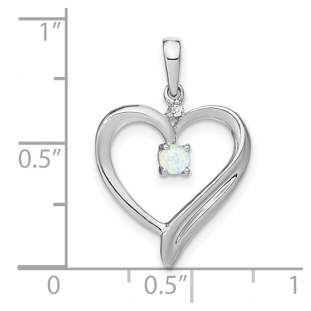 14k White Gold Lab Created Opal and Diamond Heart Pendant