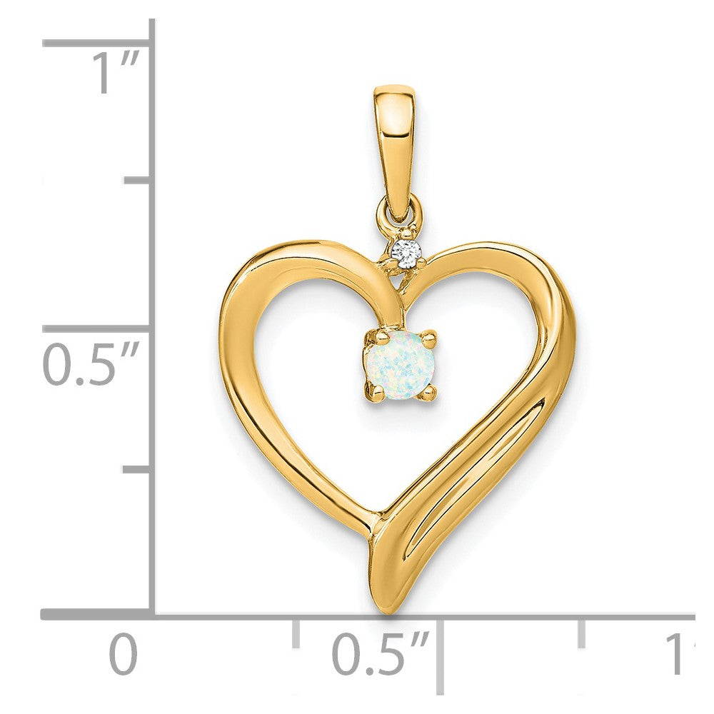 14k Lab Created Opal and Diamond Heart Pendant