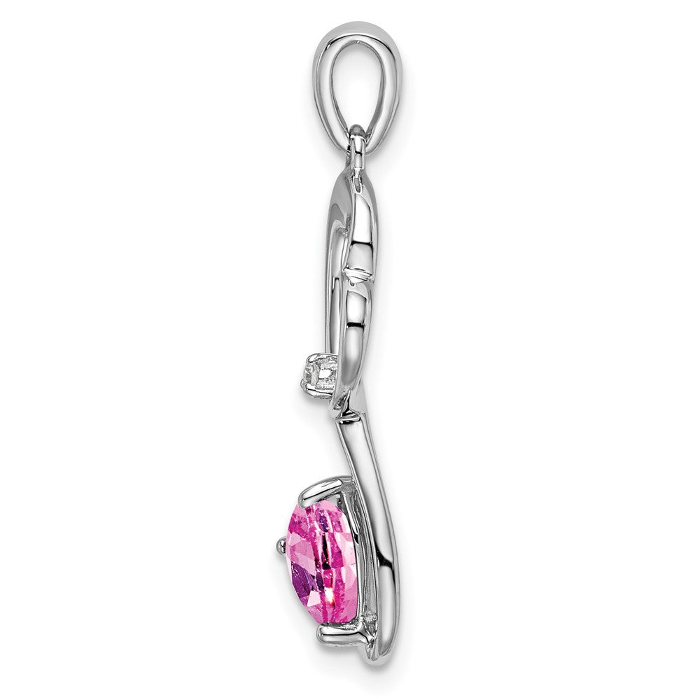 14k White Gold Lab Created Pink Sapphire and Diamond Heart Pendant