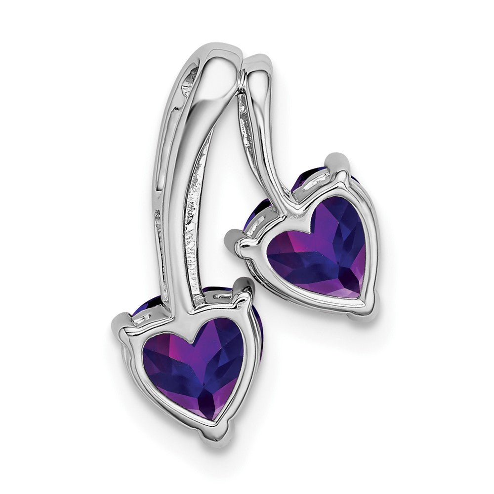 14k White Gold Amethyst and Diamond 2-Hearts Pendant