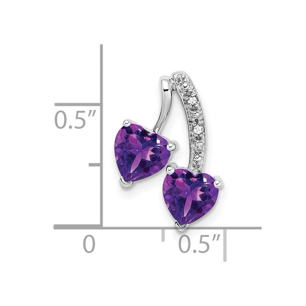 14k White Gold Amethyst and Diamond 2-Hearts Pendant