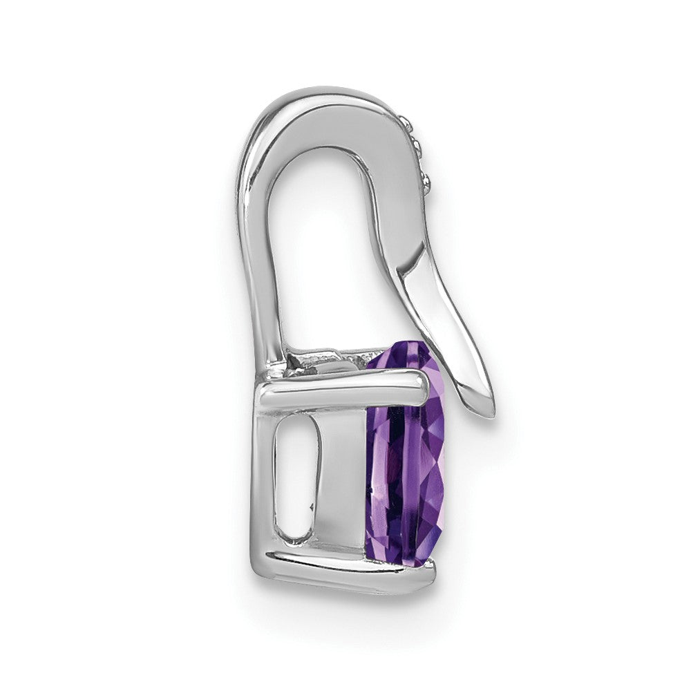 14k White Gold Heart 6mm Amethyst and Diamond Chain Slide