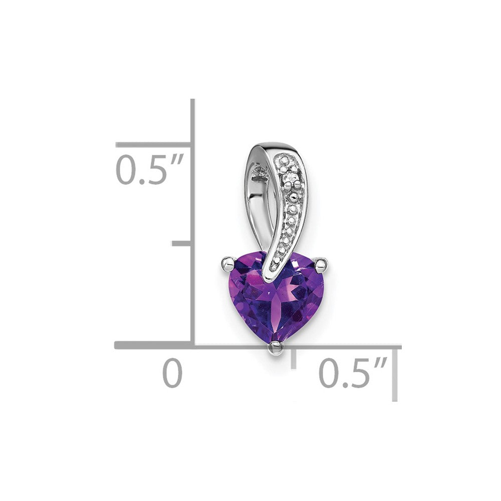 14k White Gold Heart 6mm Amethyst and Diamond Chain Slide