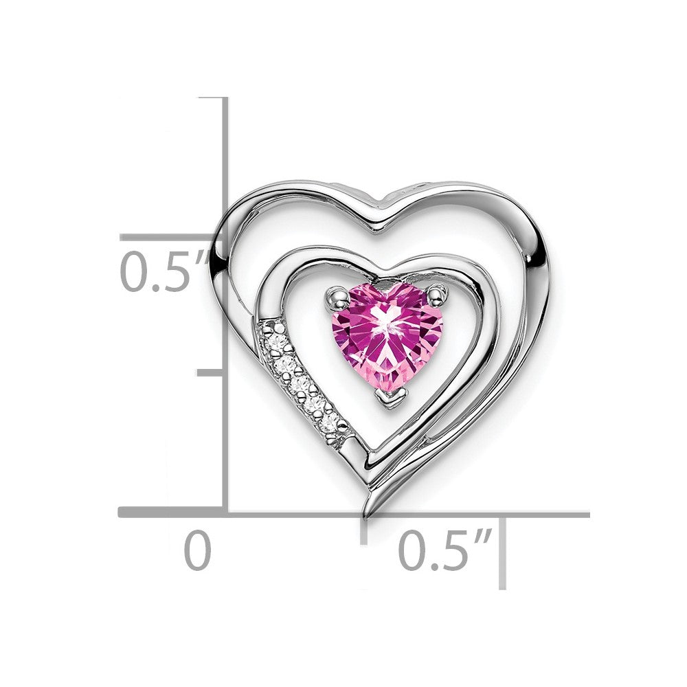14k White Gold Lab Created Pink Sapphire and Diamond Heart Pendant
