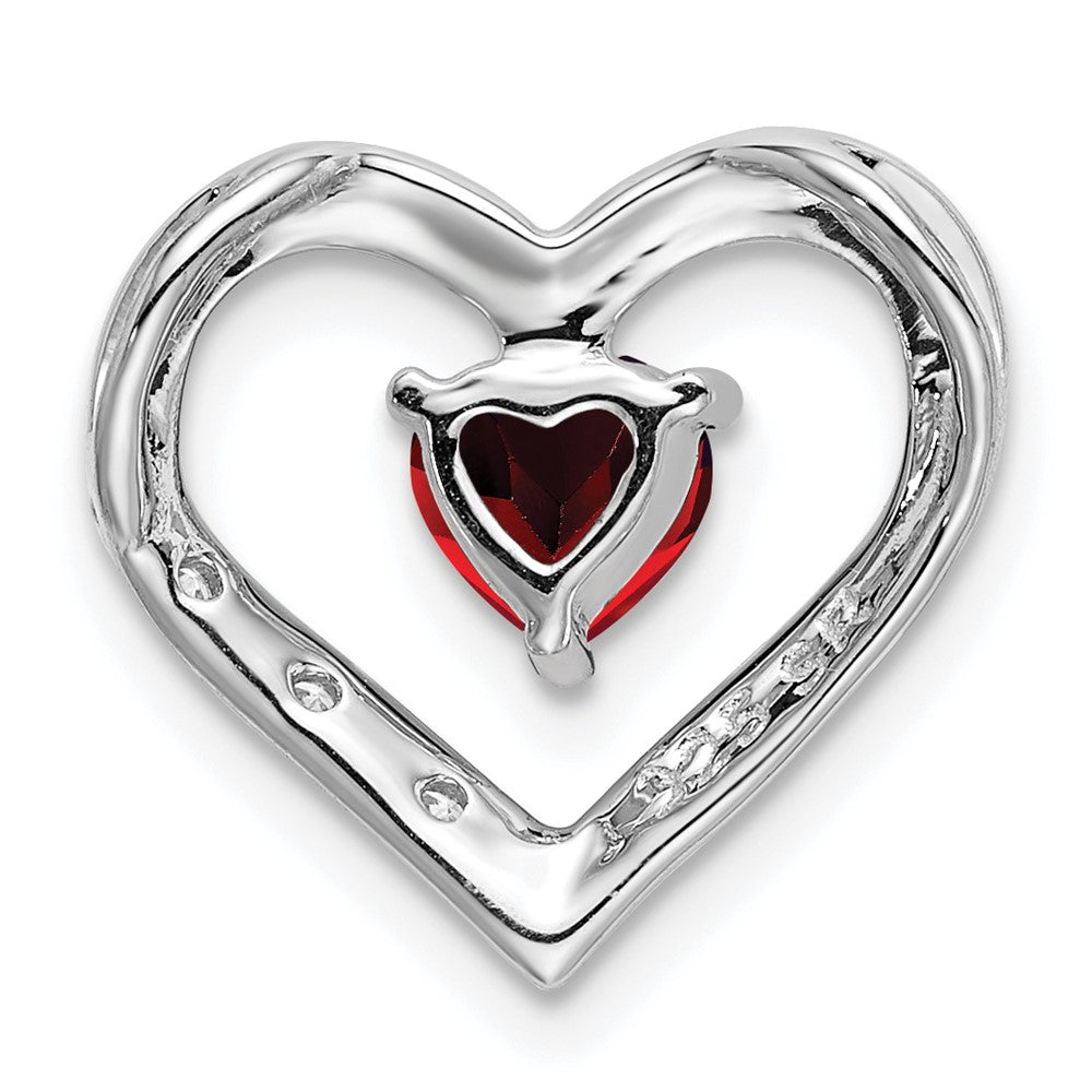 14k White Gold Garnet and Diamond Heart Chain Slide