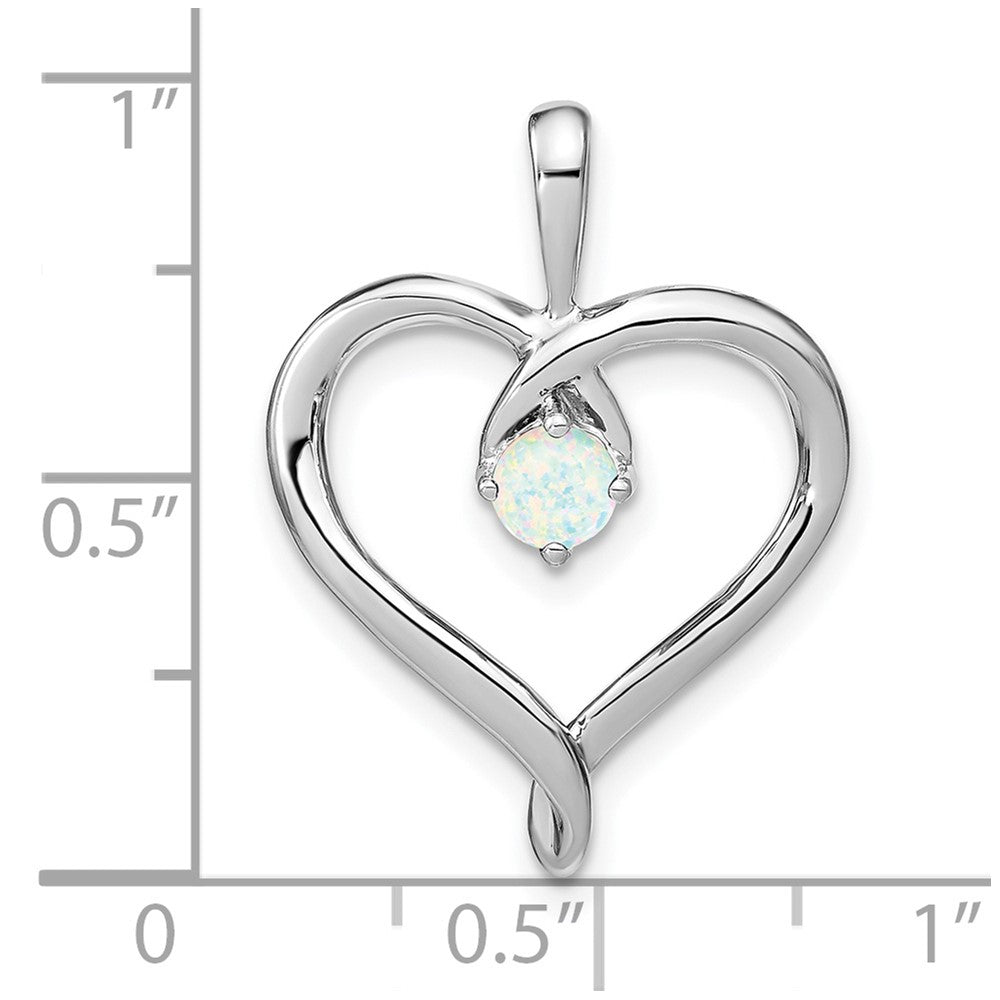 14k White Gold Lab Created Opal Heart Pendant
