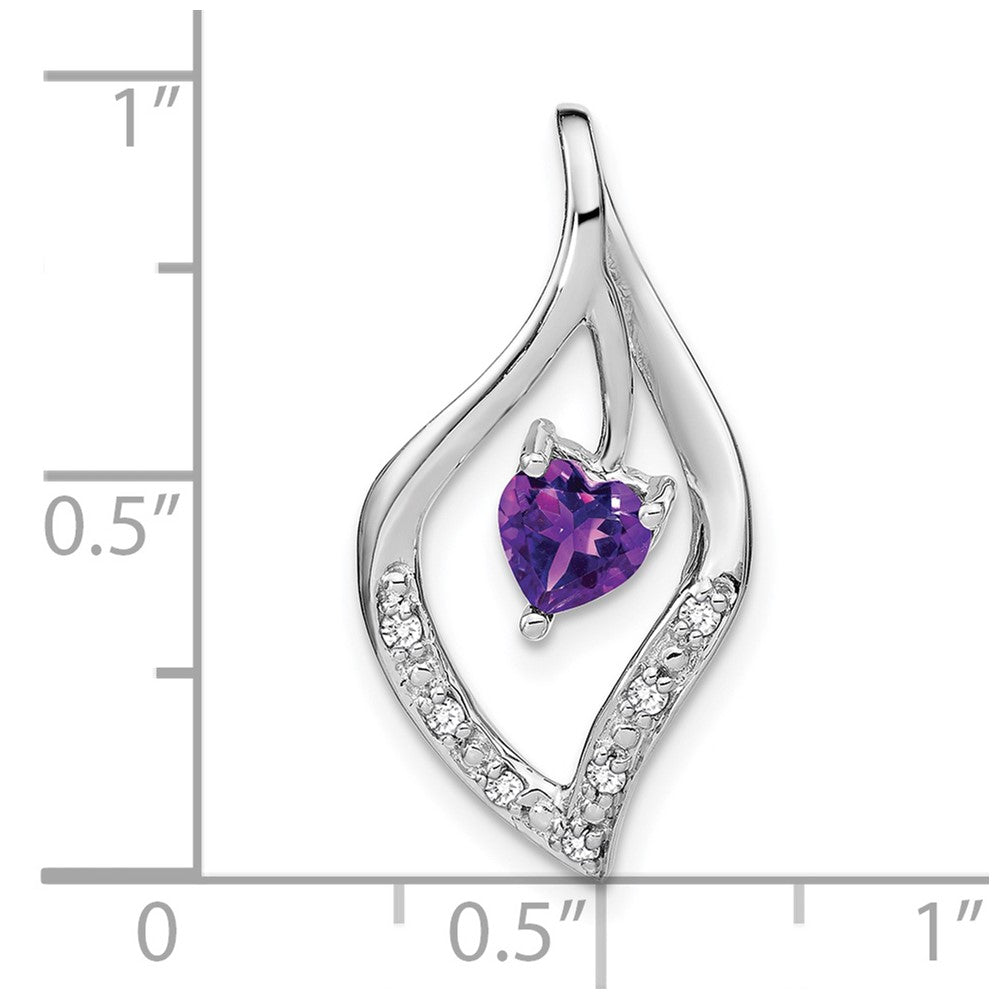 14k White Gold Heart 5mm Amethyst and Diamond Leaf Chain Slide