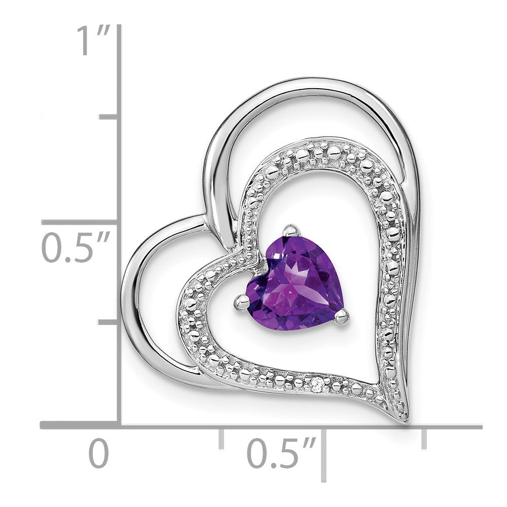 14k White Gold Amethyst and Diamond Double Heart Chain Slide