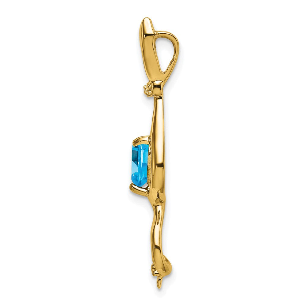 14k 6mm Heart Blue Topaz and Diamond Cat Chain Slide
