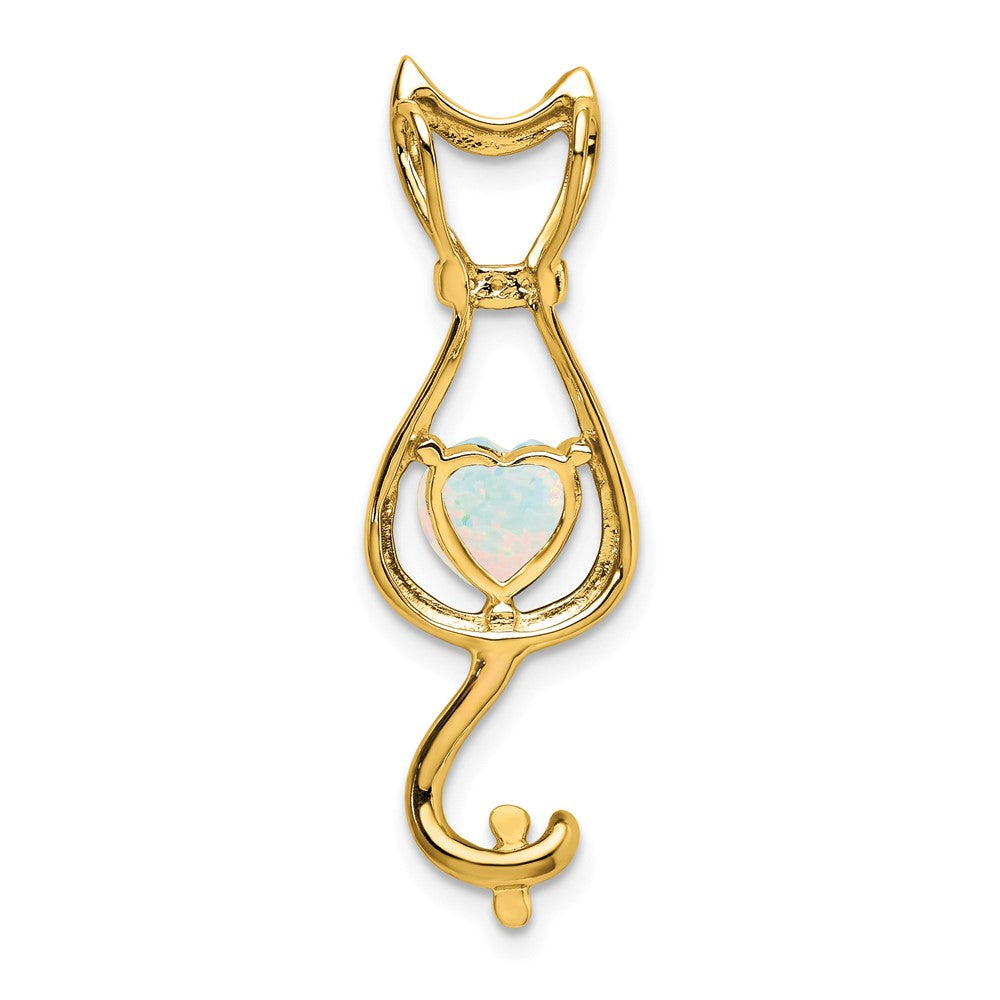 14k Lab Created Opal and Diamond Cat Chain Slide