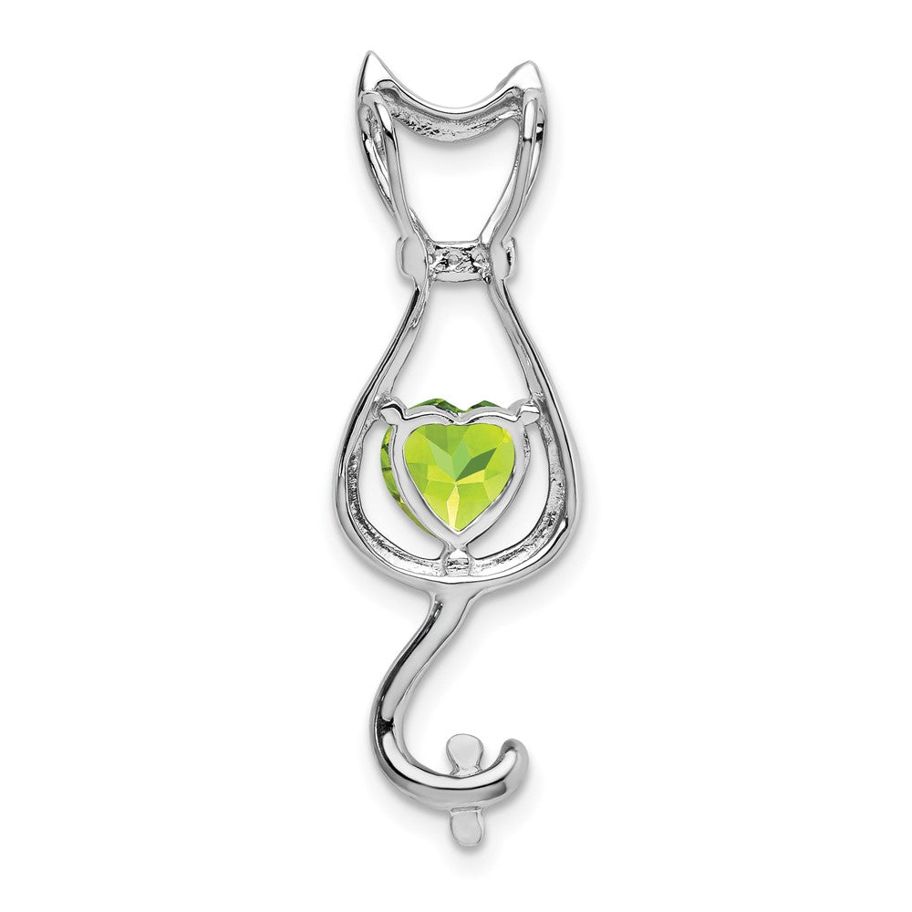 14k White Gold 6mm Heart Peridot and Diamond Cat Chain Slide