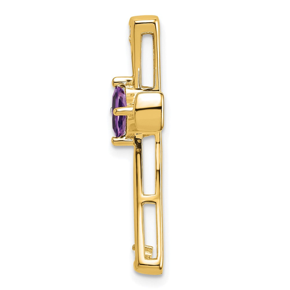 14k 4mm Square Amethyst and Diamond Cross Chain Slide