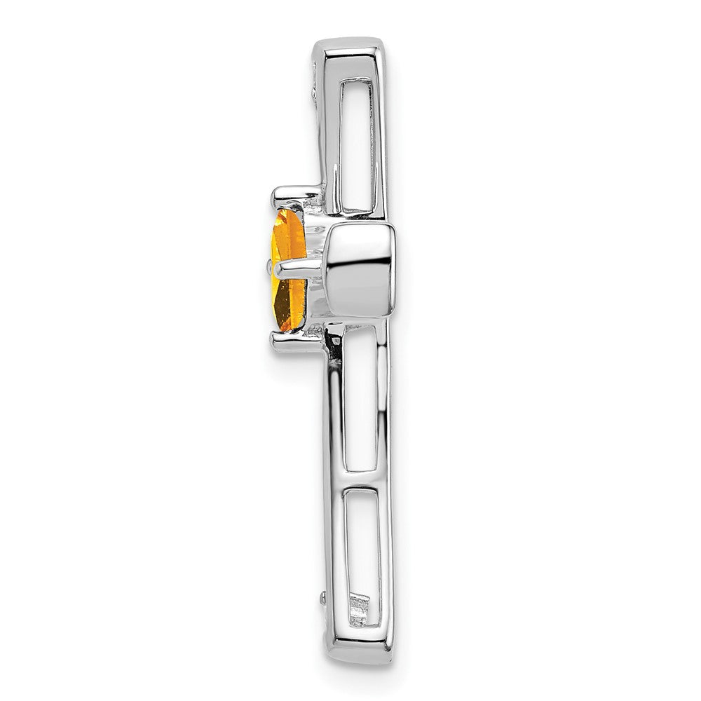 14k White Gold 4mm Square Citrine and Diamond Cross Chain Slide