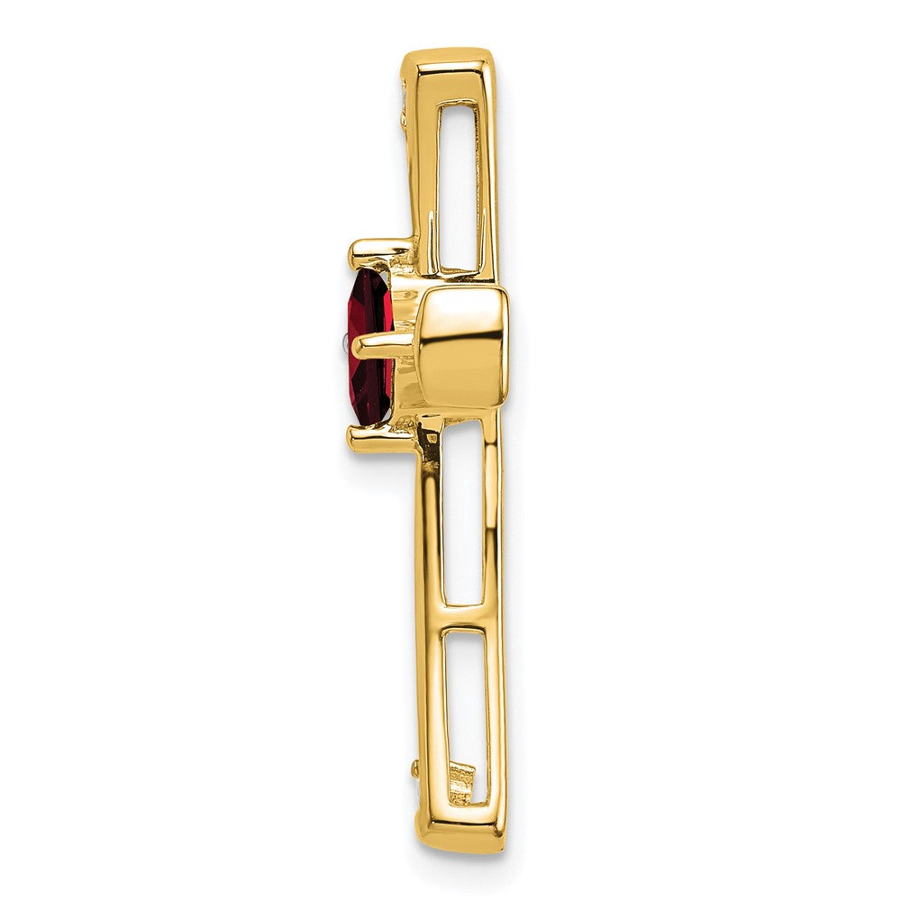 14k 4mm Square Garnet and Diamond Cross Chain Slide