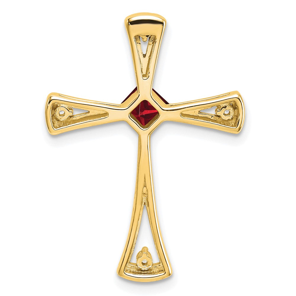 14k 4mm Square Garnet and Diamond Cross Chain Slide