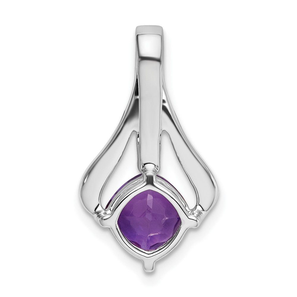 14k White Gold 7mm Cushion Amethyst and Diamond Pendant Fits up to 4mm Fancy Omega Only