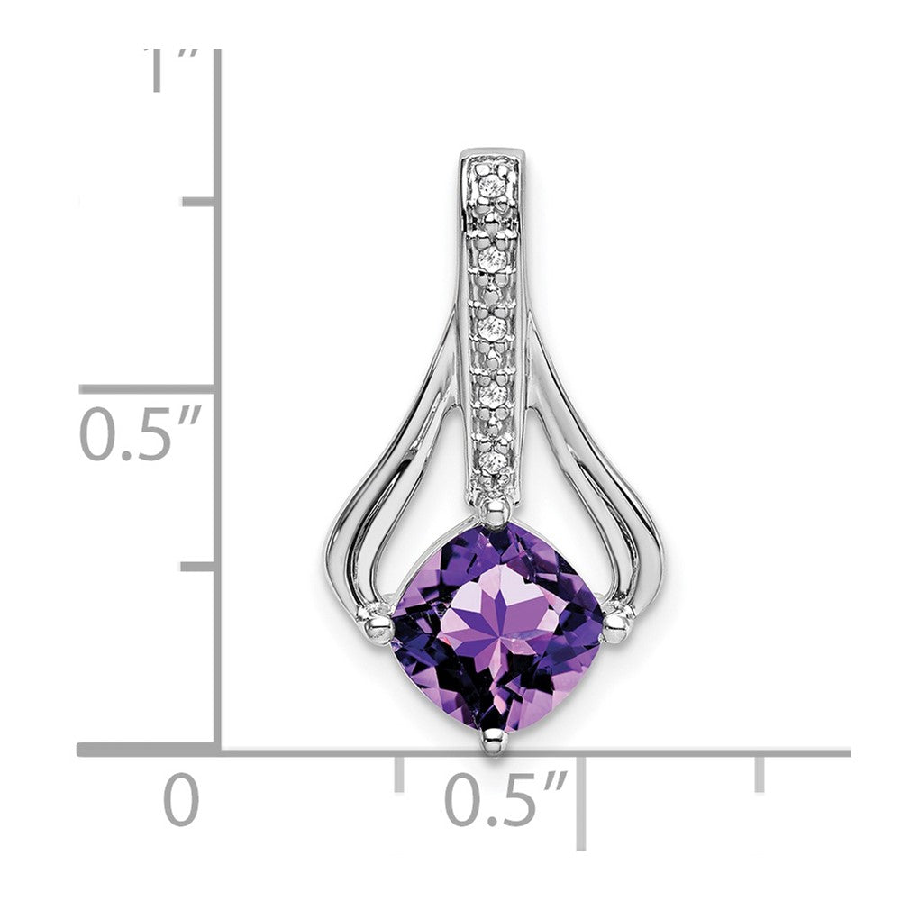 14k White Gold 7mm Cushion Amethyst and Diamond Pendant Fits up to 4mm Fancy Omega Only