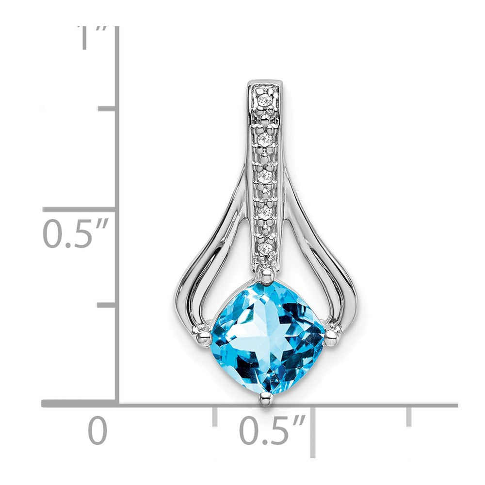 14k White Gold 7mm Cushion Blue Topaz and Diamond Pendant Fits up to 4mm Fancy Omega Only