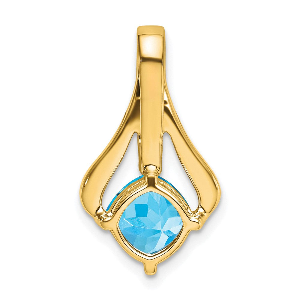 14k 7mm Cushion Blue Topaz and Diamond Pendant Fits up to 4mm Fancy Omega Only