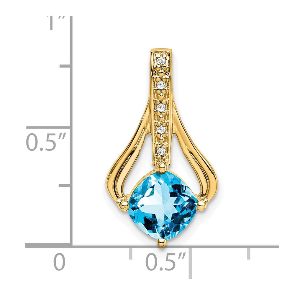 14k 7mm Cushion Blue Topaz and Diamond Pendant Fits up to 4mm Fancy Omega Only