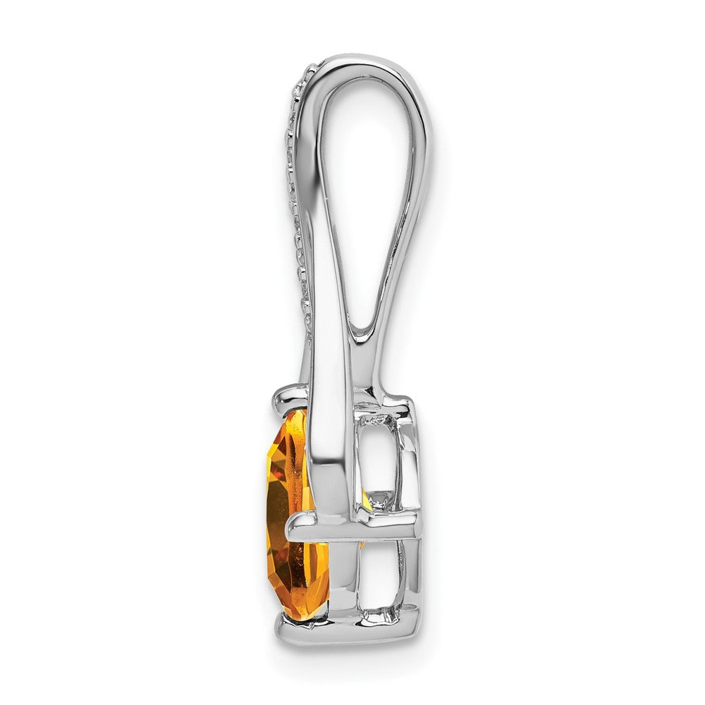 14k White Gold 7mm Cushion Citrine and Diamond Pendant Fits up to 4mm Fancy Omega Only