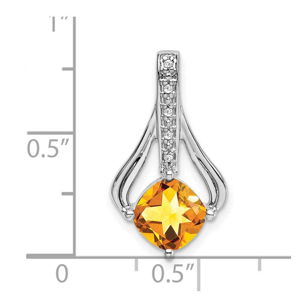 14k White Gold 7mm Cushion Citrine and Diamond Pendant Fits up to 4mm Fancy Omega Only